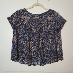 Zara Navy Blue with Gold lace Baby Doll Crop top size S
